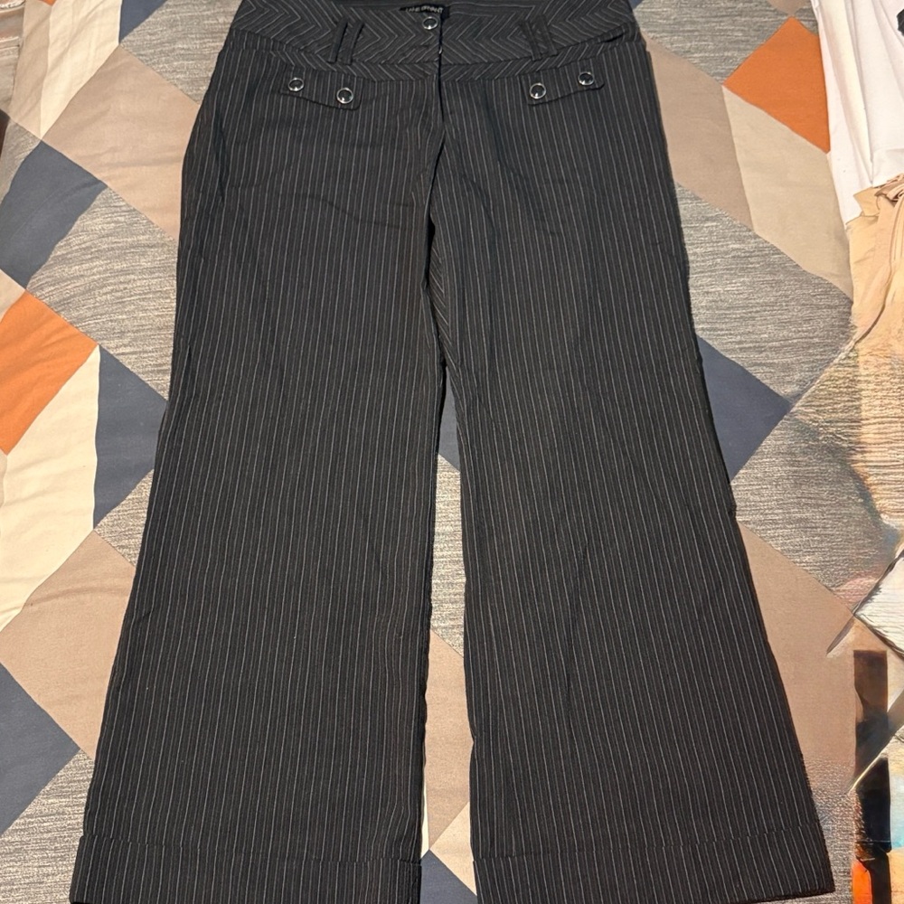 Lane Bryant Women’s Wide Leg Trousers Size 16 Charcoal Gray W/ White Pinstripes